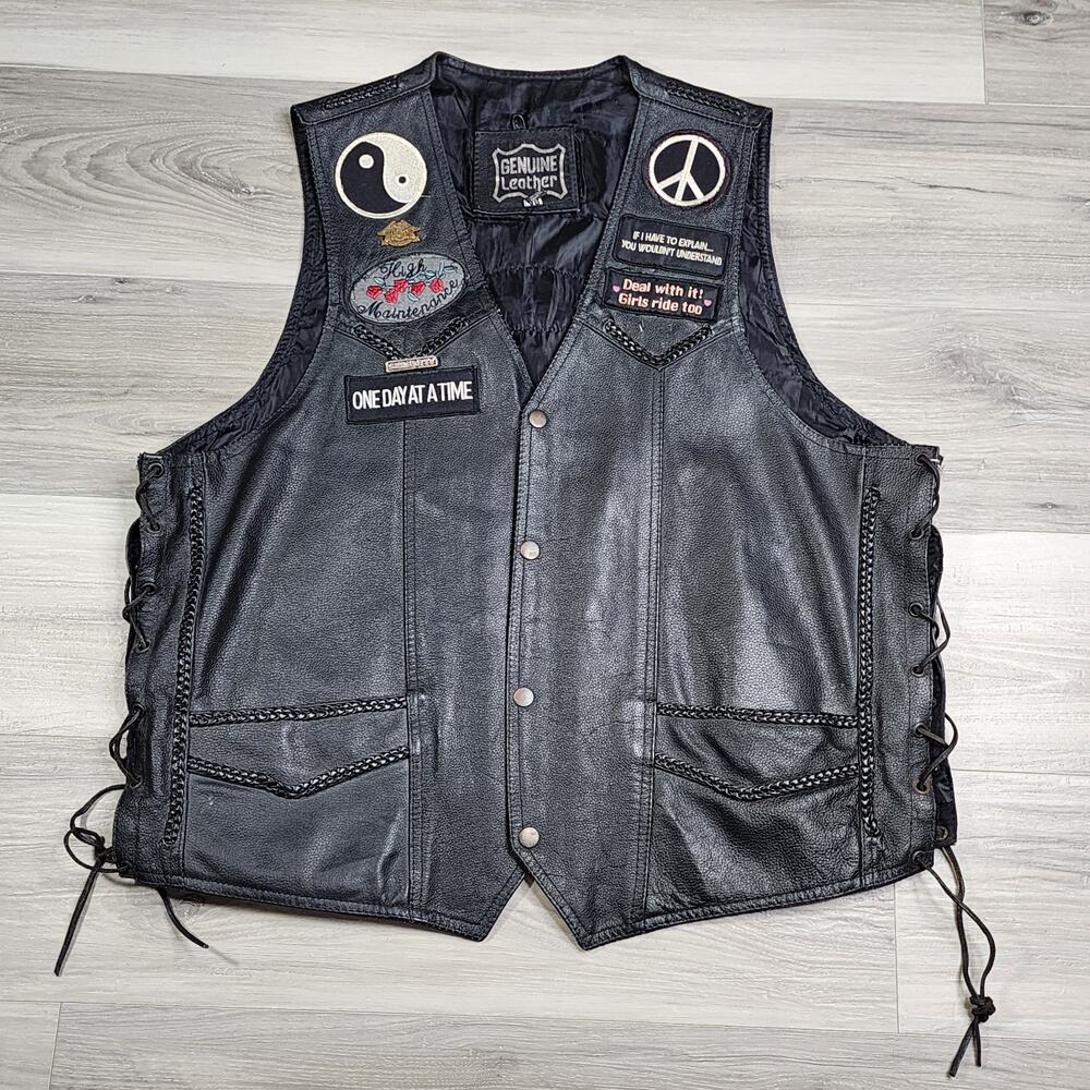 Genuine Leather Vest Women's 48 Black Biker snap
